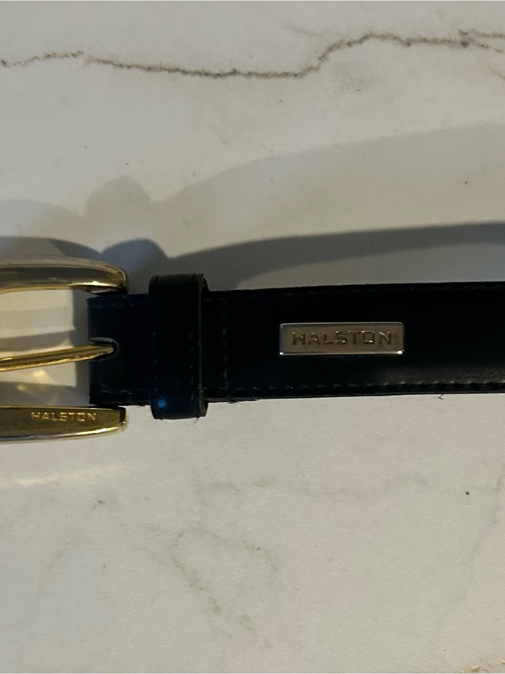 Halston Heritage Black Leather Belt with Gold-Tone Buckle